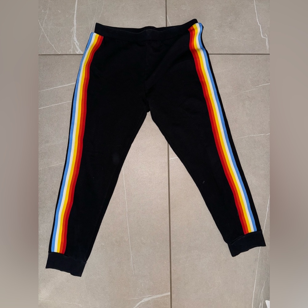 Lea & Viola black joggers with rainbow stripe on the side